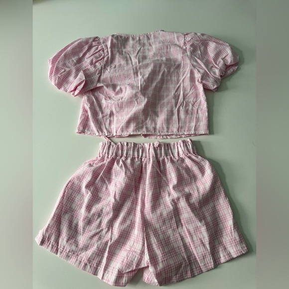 Pink Plaid Bow Front Two-Piece Shorts Set - Picture 3 of 13